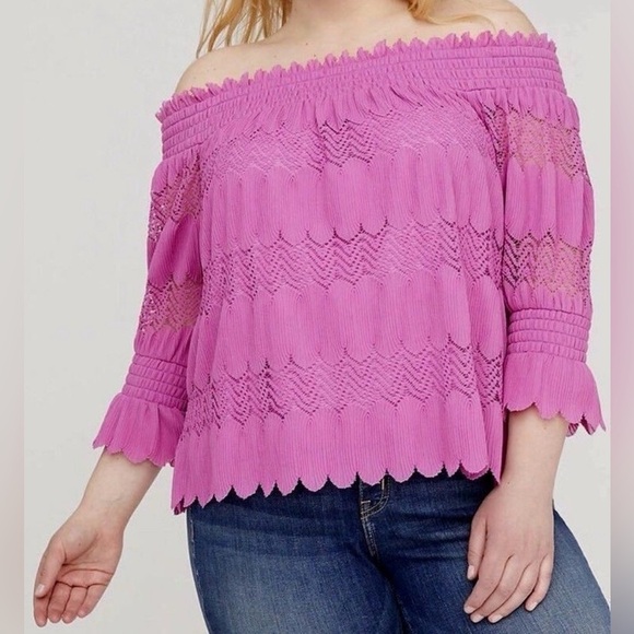 LANE BRYANT Women’s Plus Size Smocked Off The Shoulder Pleated Top Size 22/24 - Picture 1 of 11